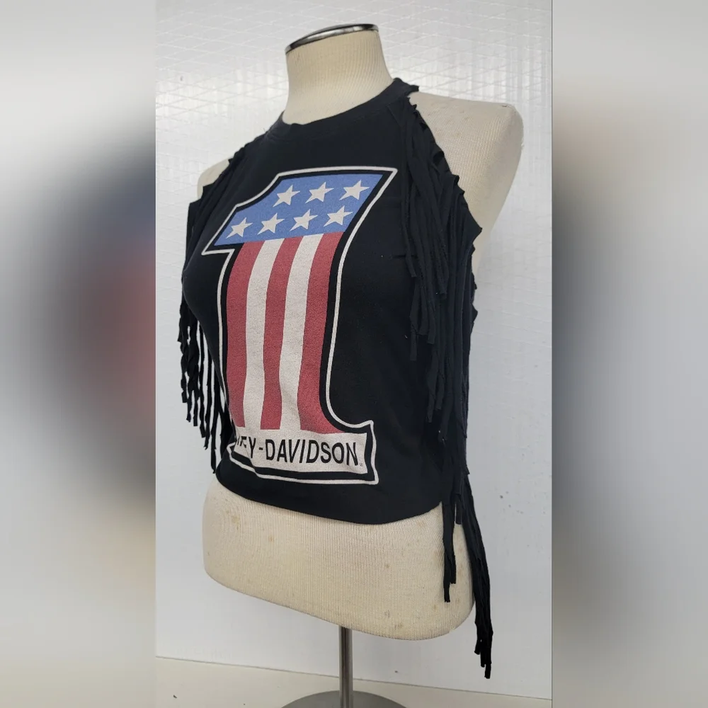 Harley Davidson Fringe Halter Top Upcycled - Picture 3 of 6